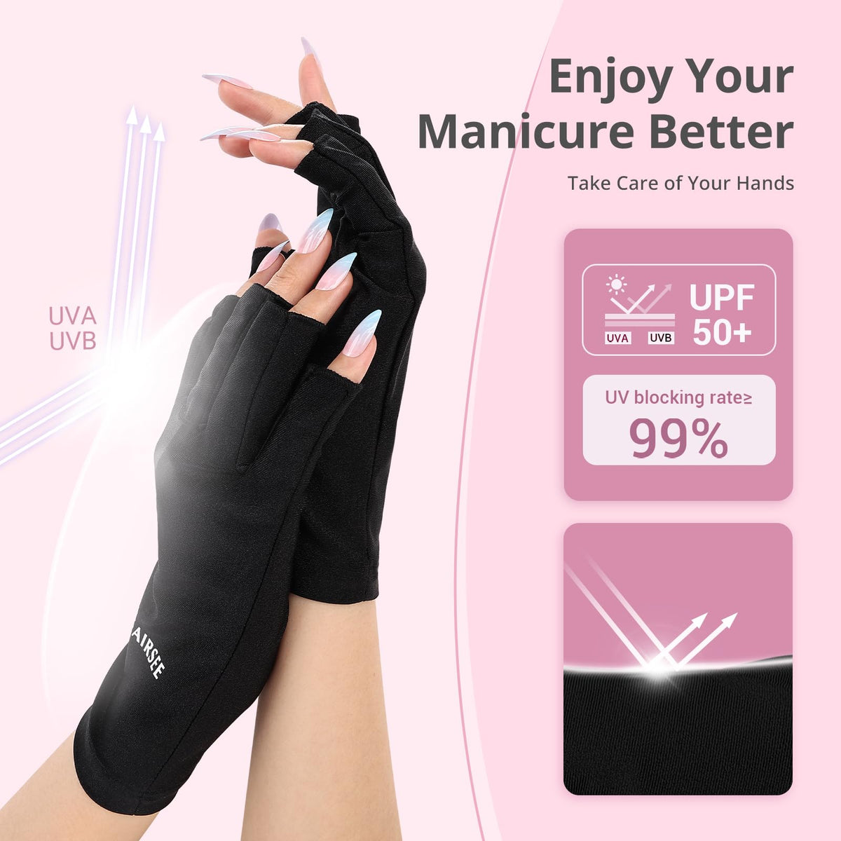 AIRSEE UV Protection Gloves showing fingerless design