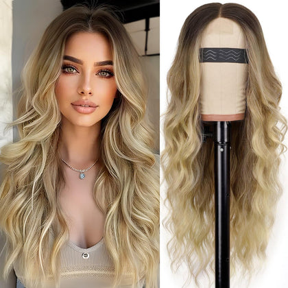 AISI HAIR 26-inch blonde wavy wig front view