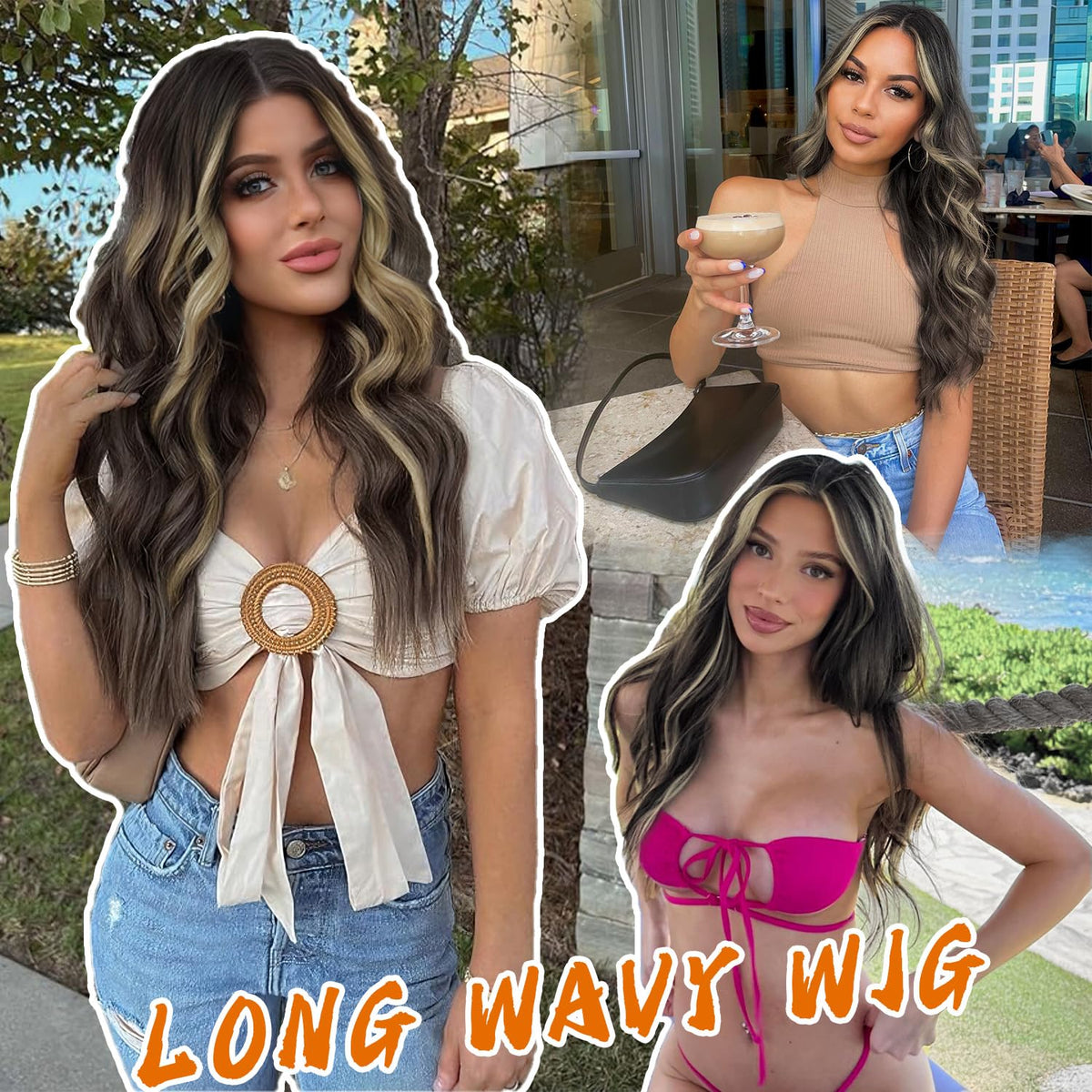 AISI HAIR Brown Highlight Wig 26 Inch back view