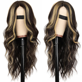 AISI HAIR Brown Highlight Wig 26 Inch side view