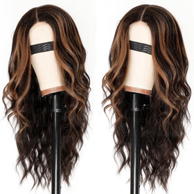 AISI HAIR Brown Highlights Wig side view highlighting lace hairline