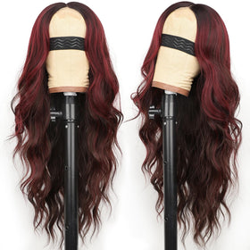 AISI HAIR Brown Mixed Red Wig 26 Inch side view showcasing lace hairline
