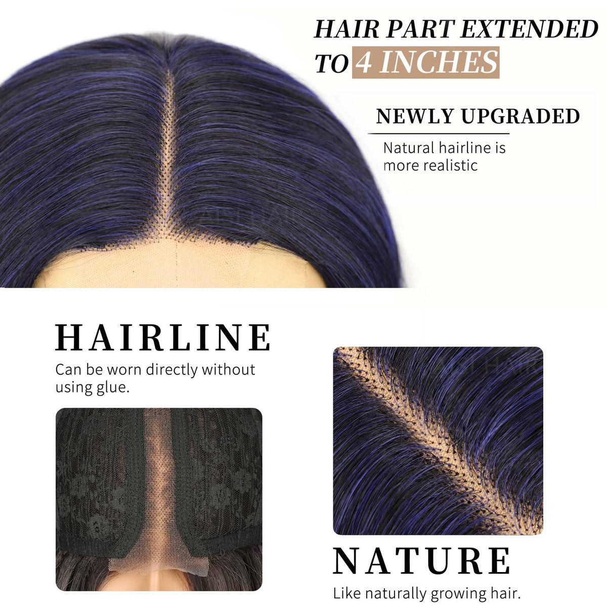 AISI HAIR Dark Blue Wig back view highlighting length