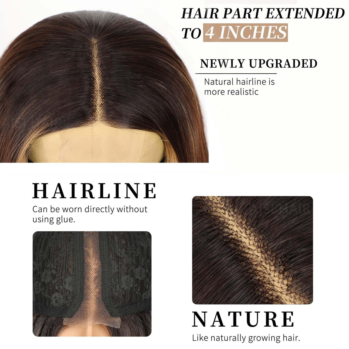 AISI HAIR Ombre Brown Wig back view displaying 26-inch length