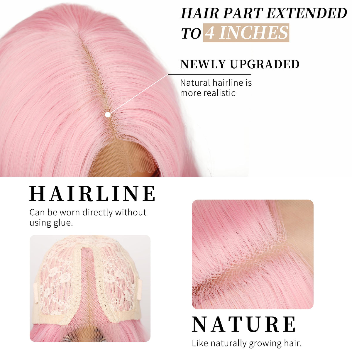 AISI HAIR Pink Wig back view displaying wavy texture