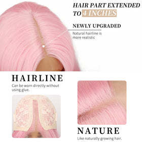 AISI HAIR Pink Wig back view displaying wavy texture