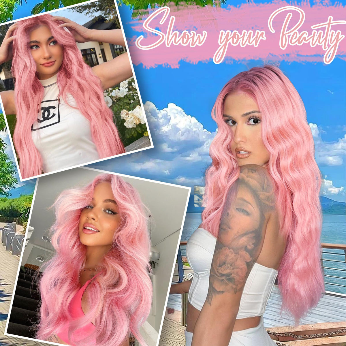 AISI HAIR Pink Wig close-up of the soft synthetic fibre