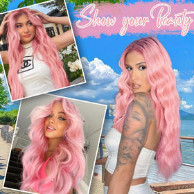 AISI HAIR Pink Wig close-up of the soft synthetic fibre