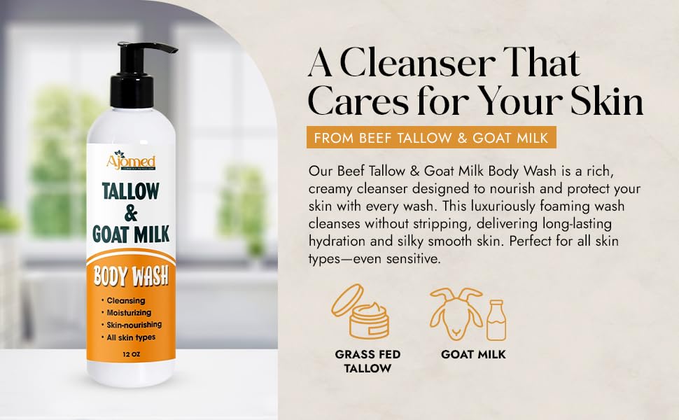 AJOMED COSMETICS Tallow & Goat Milk Body Wash side view