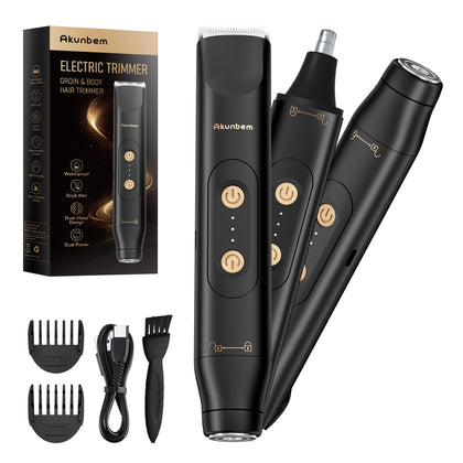 Akunbem Groin & Body Hair Trimmer front view with dual head design