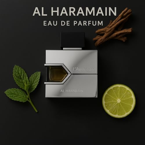 Al Haramain L'aventure Eau De Parfum Spray on a wooden table