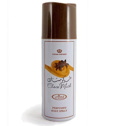 Al-Rehab Choco Musk Body Spray 200 ML front view with sleek bottle design