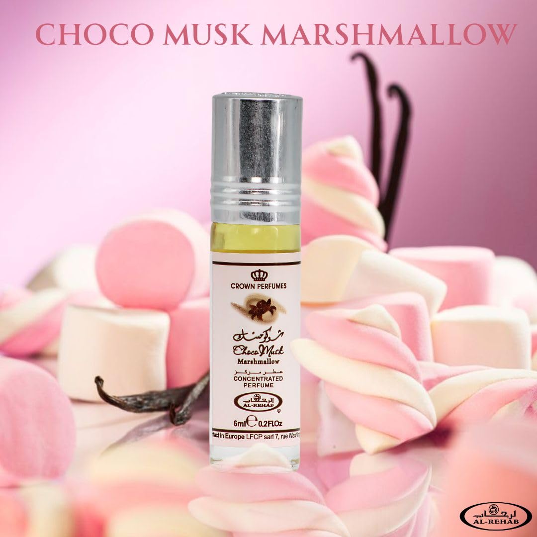 Al-Rehab Choco Musk Marshmallow Perfume Oil 6ml with dessert