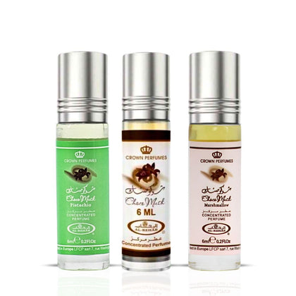 Al-Rehab Choco Musk Perfume Oils bundle front view with three bottles