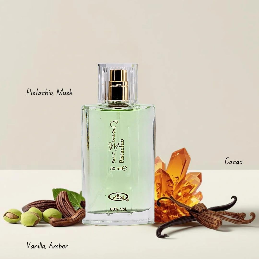 Al-Rehab Choco Musk Pistachio Body Mist 250ml spray bottle