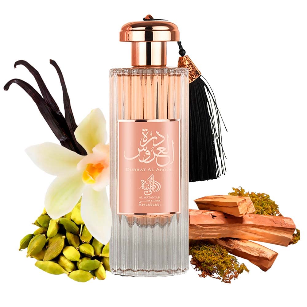 Al Wataniah Durrat Al Aroos Eau de Parfum displayed on vanity