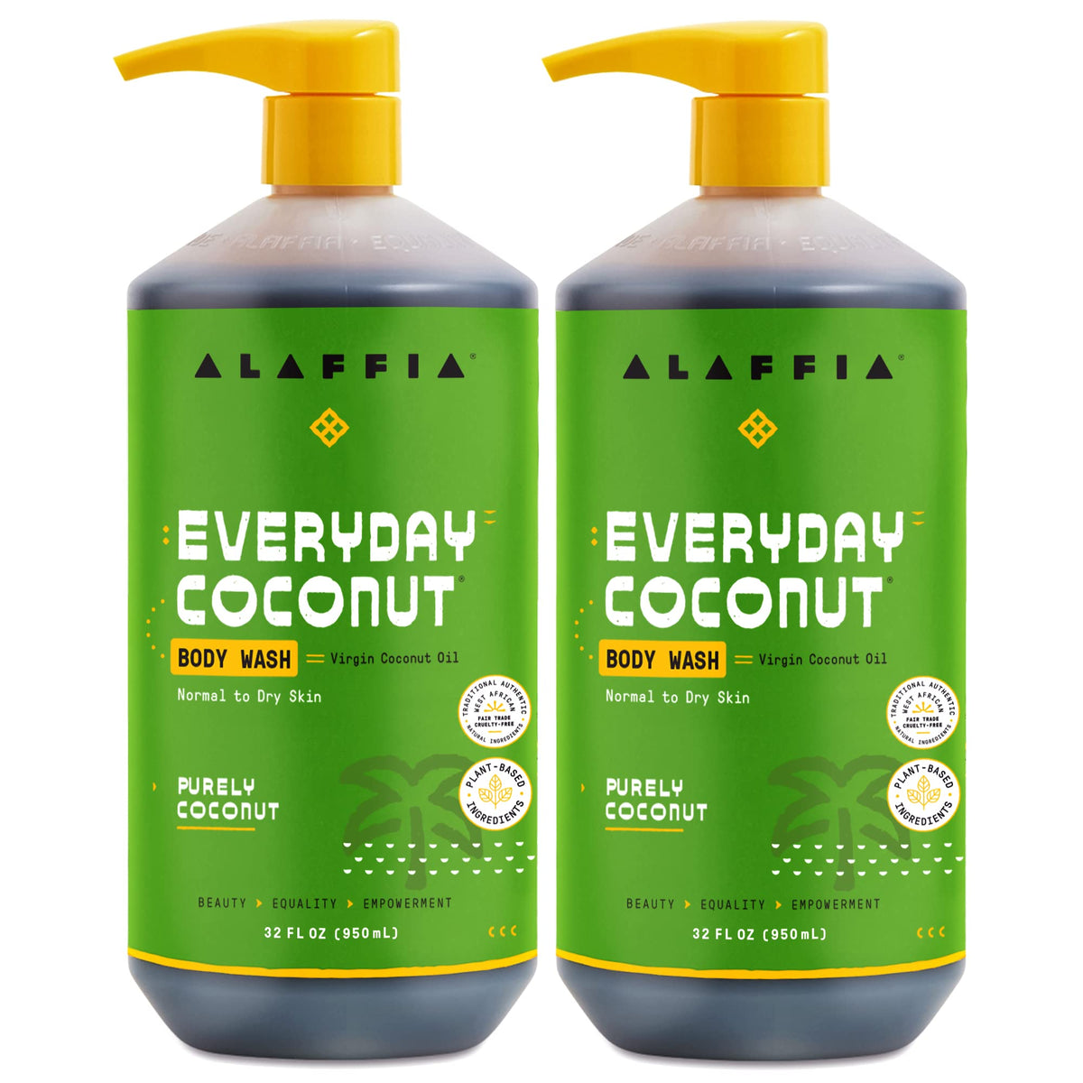 Alaffia Everyday Coconut Body Wash 2-Pack front view 32 Oz bottles