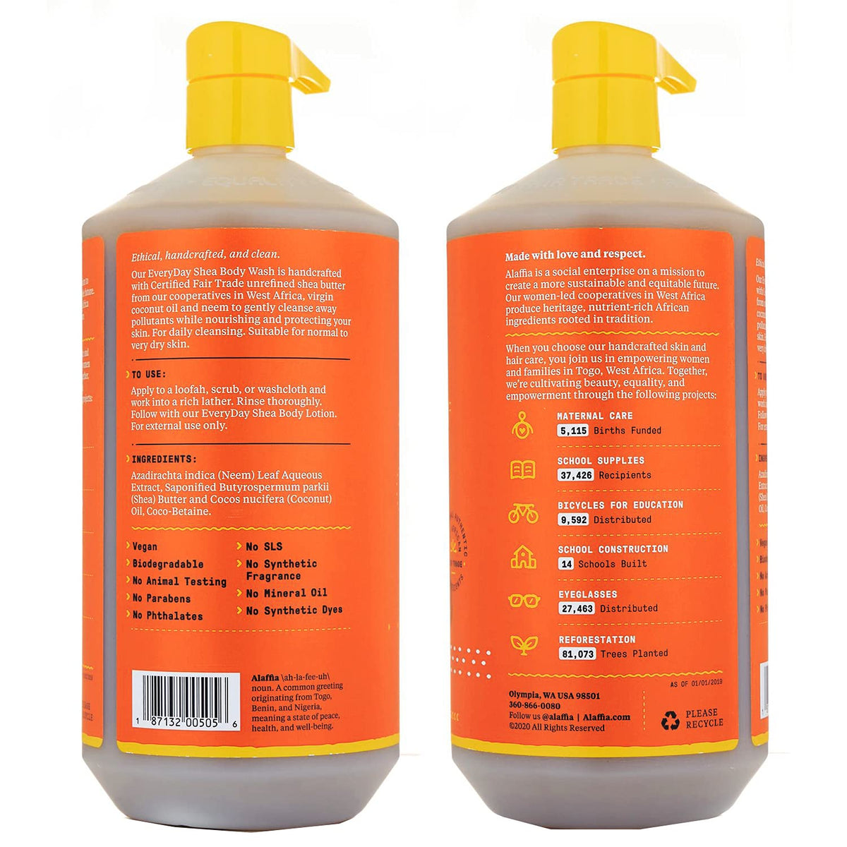 Alaffia Everyday Shea Unscented Body Wash 32 Oz back view