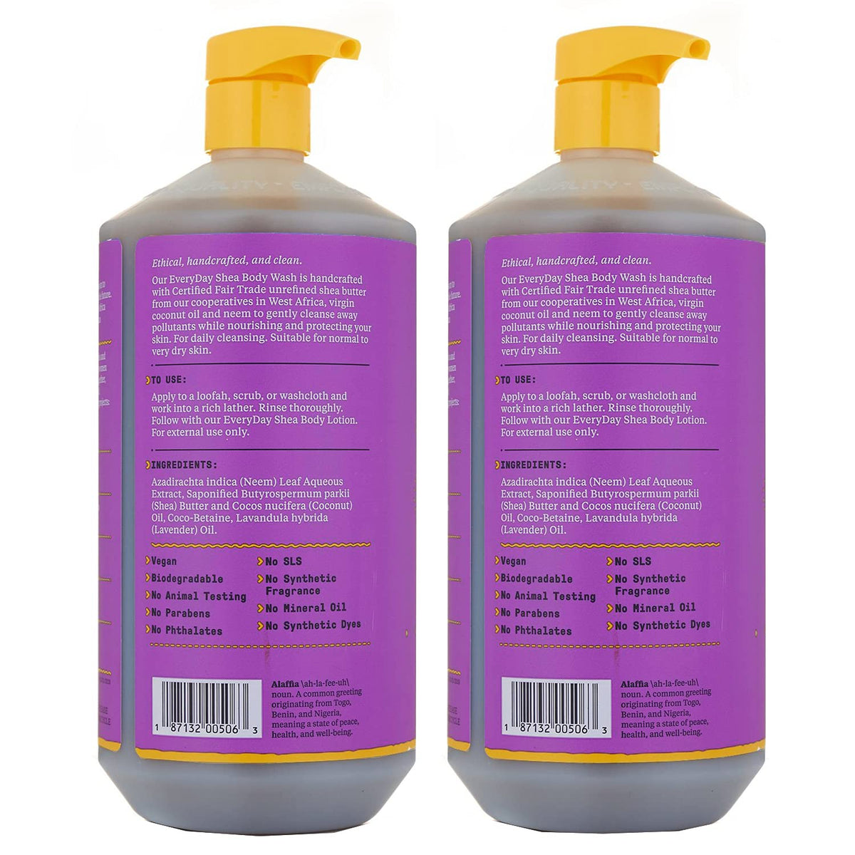 Alaffia Lavender Body Wash 32 Oz back view