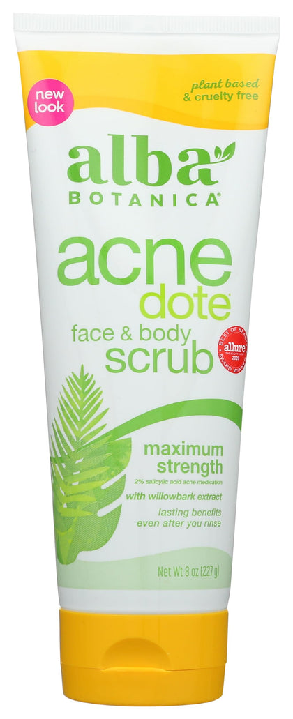 Alba Botanica Acnedote Maximum Strength Face & Body Scrub 8 oz front view