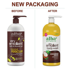 Alba Botanica Coconut Rescue Body Wash bottle with coconut and milk ingredients