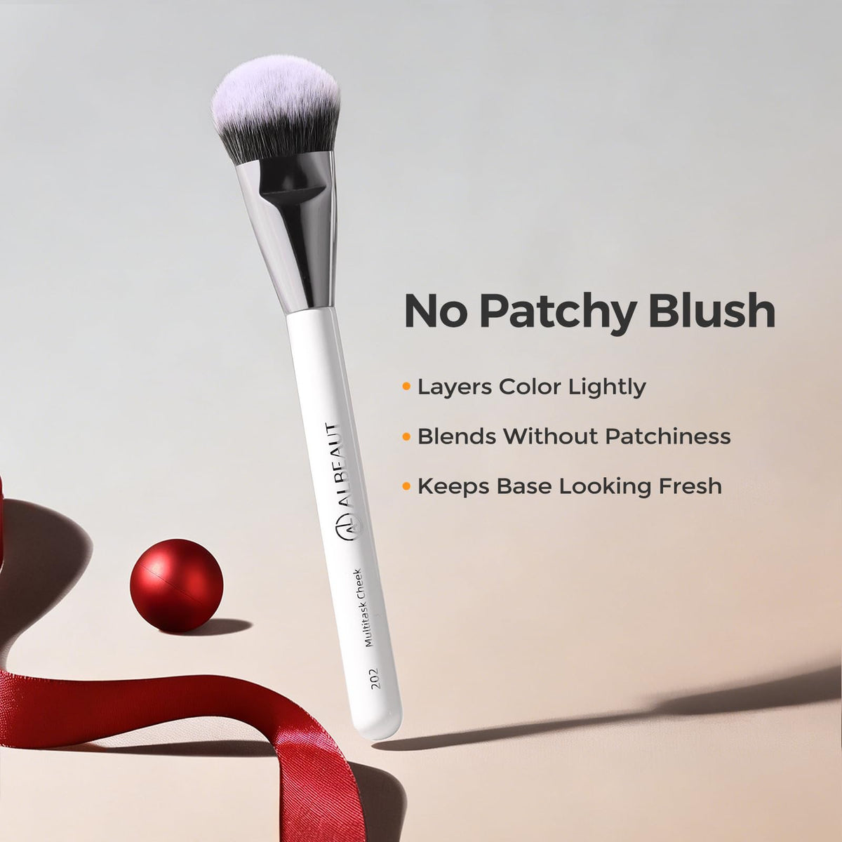 ALBEAUT Blush Brush 202 angled view highlighting precision design