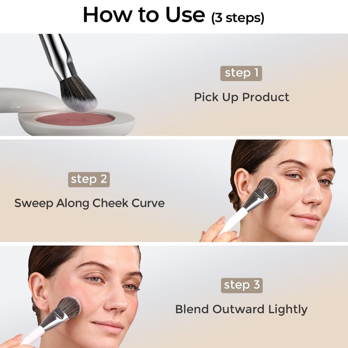 ALBEAUT Blush Brush 202 with foundation and blush products