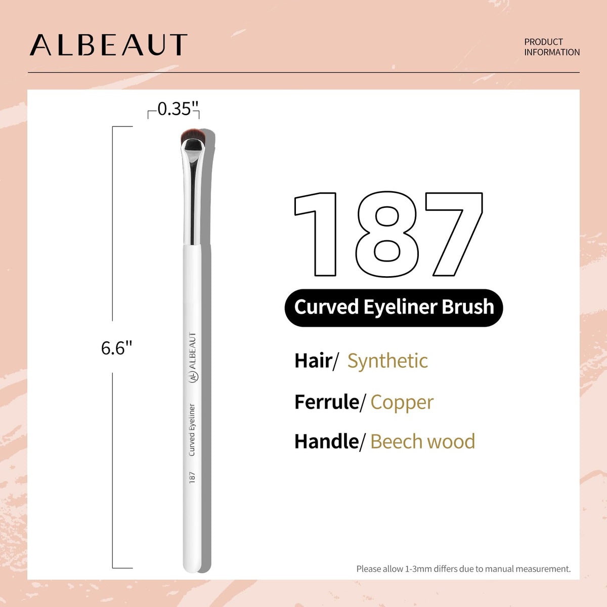 ALBEAUT Crescent Eyeliner Brush in a makeup kit