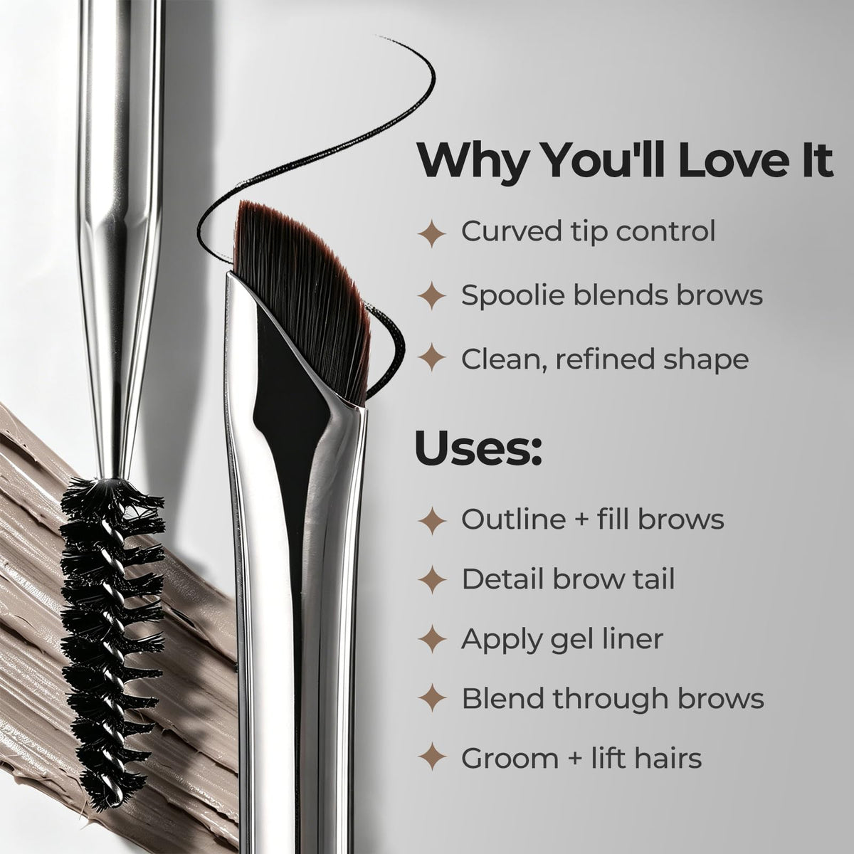 ALBEAUT Dual-Ended Eyeliner Brush & Brow Brush spiral comb detail