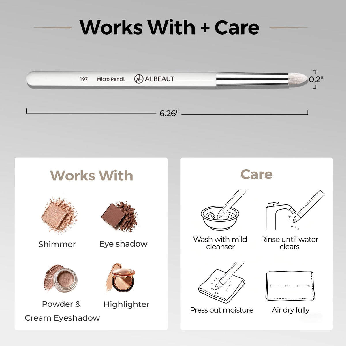 ALBEAUT Small Eyeshadow Brush 197 Micro Pencil on vanity