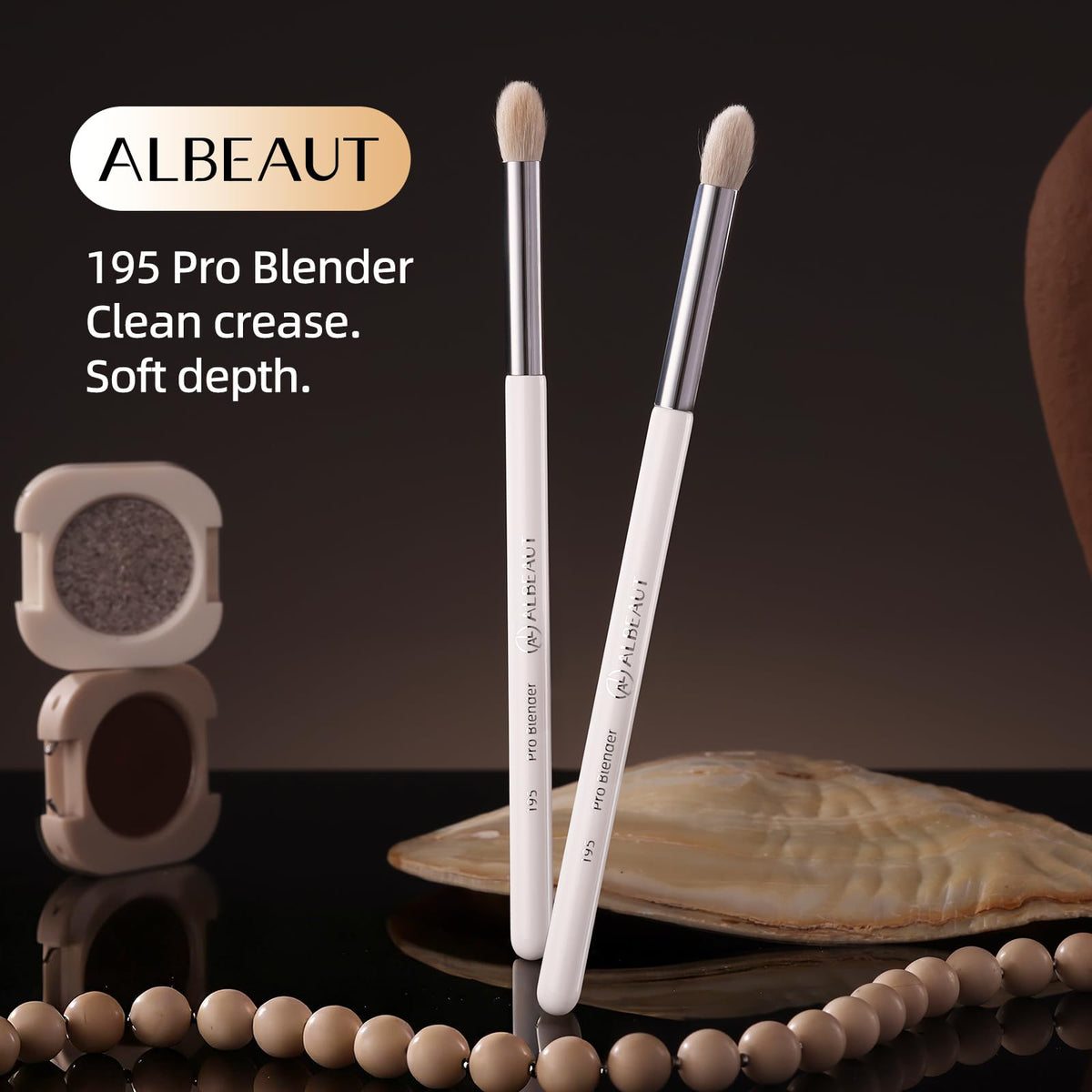 ALBEAUT Tapered Eye Shadow Brush in a makeup kit