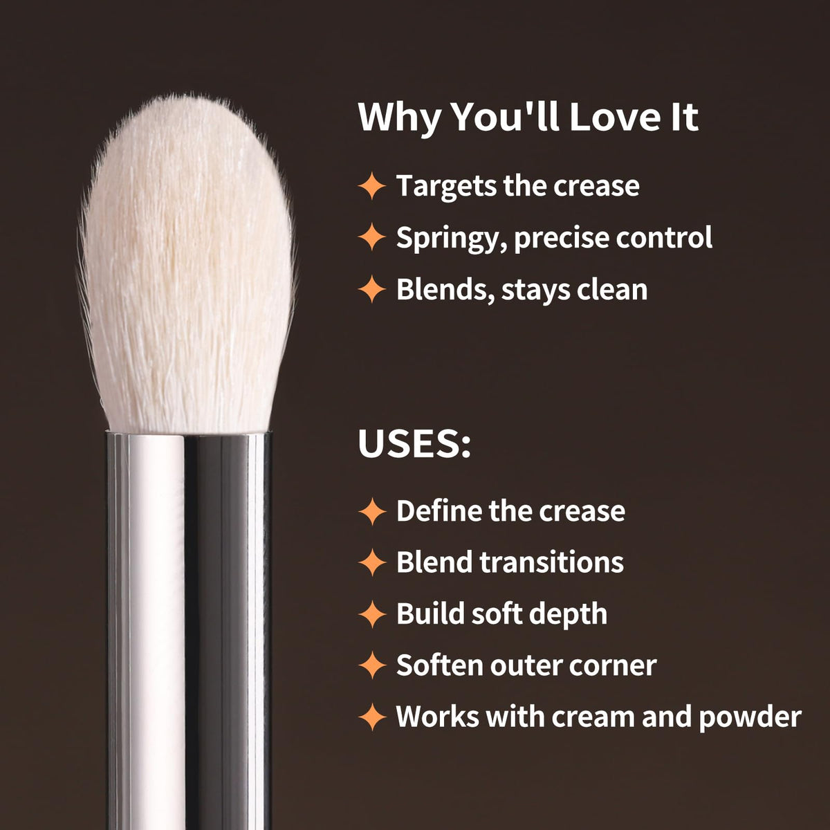 ALBEAUT Tapered Eye Shadow Brush in hand demonstrating size