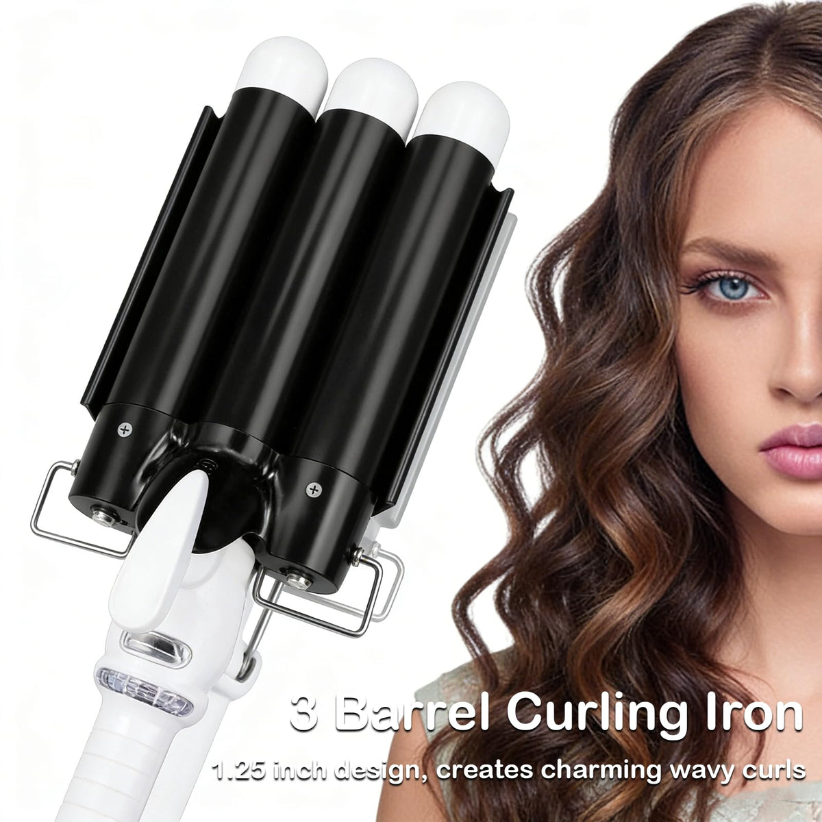 Aleath 3 Barrel Curling Iron side view showing three barrels