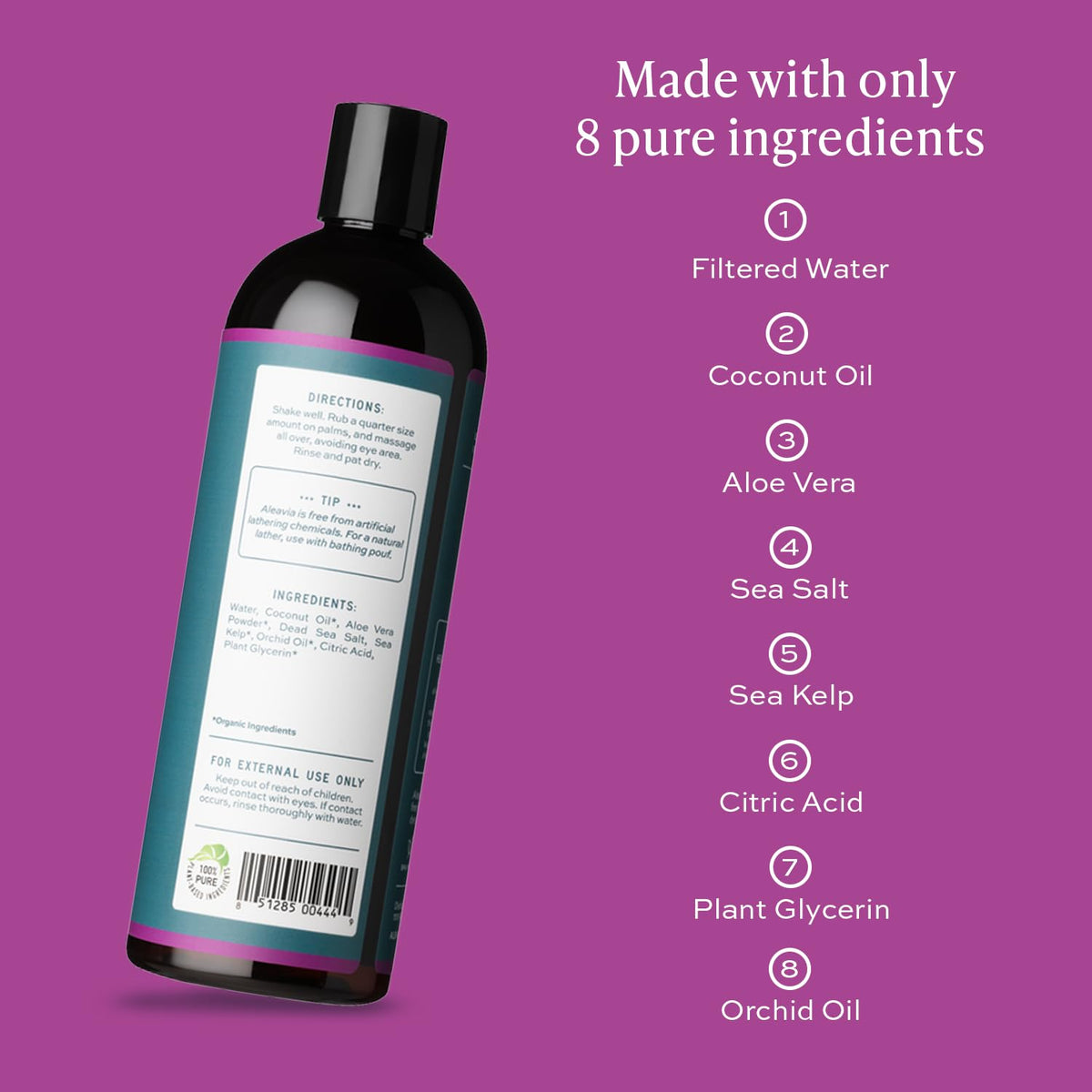 Aleavia Body Cleanse 16 Oz bottle on a bathroom shelf