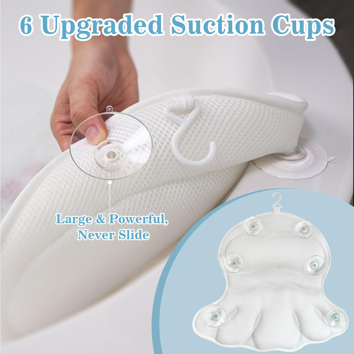 Aleponna Bath Pillow showcasing 6 suction cups