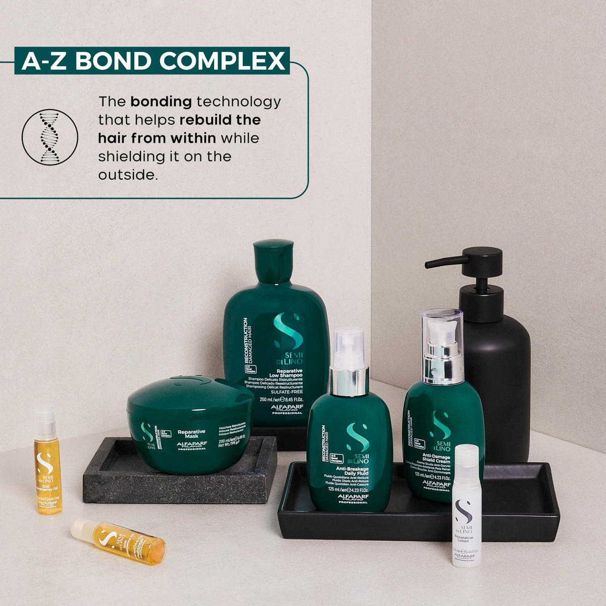 ALFAPARF MILANO Semi di Lino Hair Lotion Vials in bathroom setting