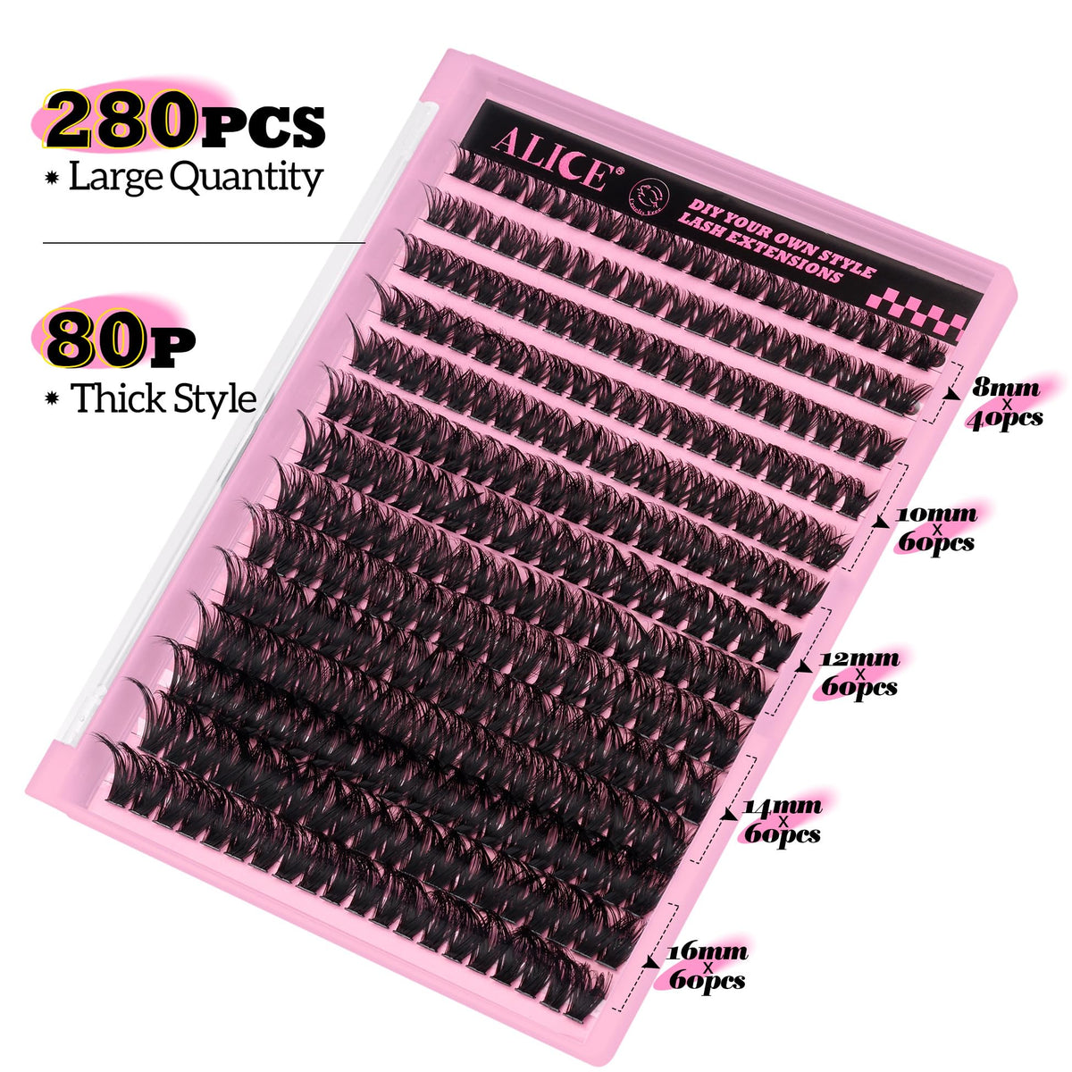 ALICE 280Pcs Wispy Individual Lashes packaging with product details