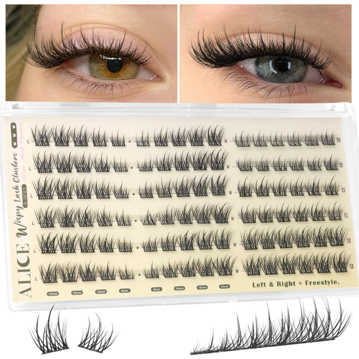 ALICE lash clusters displayed on a makeup table