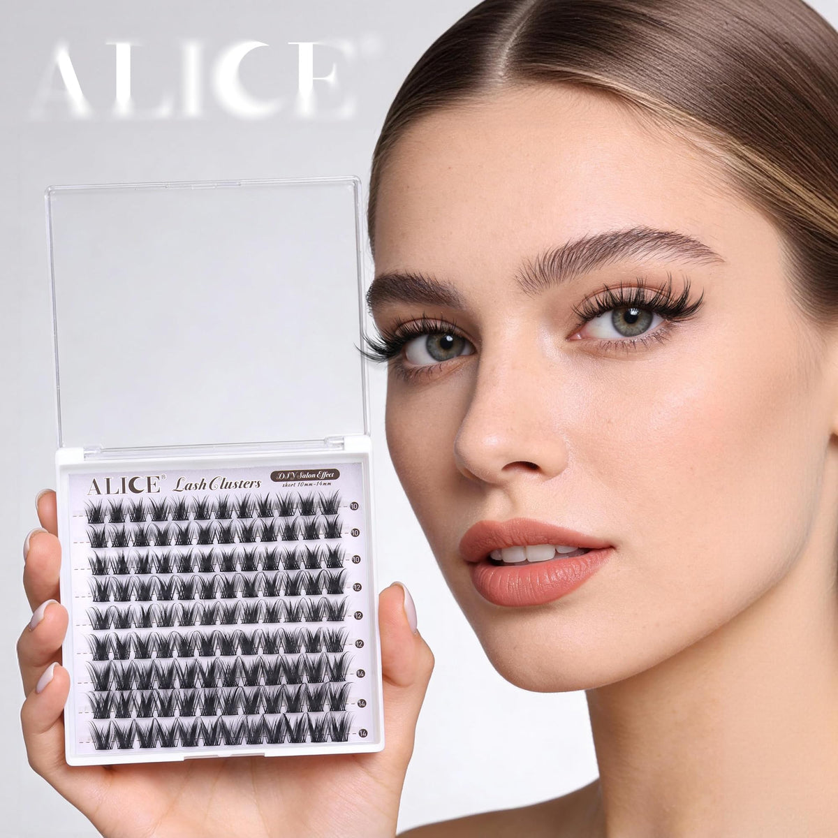 ALICE Lash Clusters displayed with makeup tools