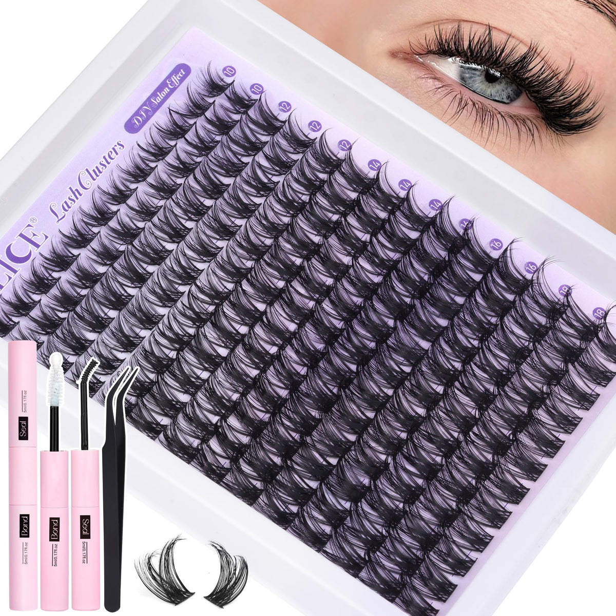 ALICE Lash Clusters Kit 168pcs front view with various lash lengths