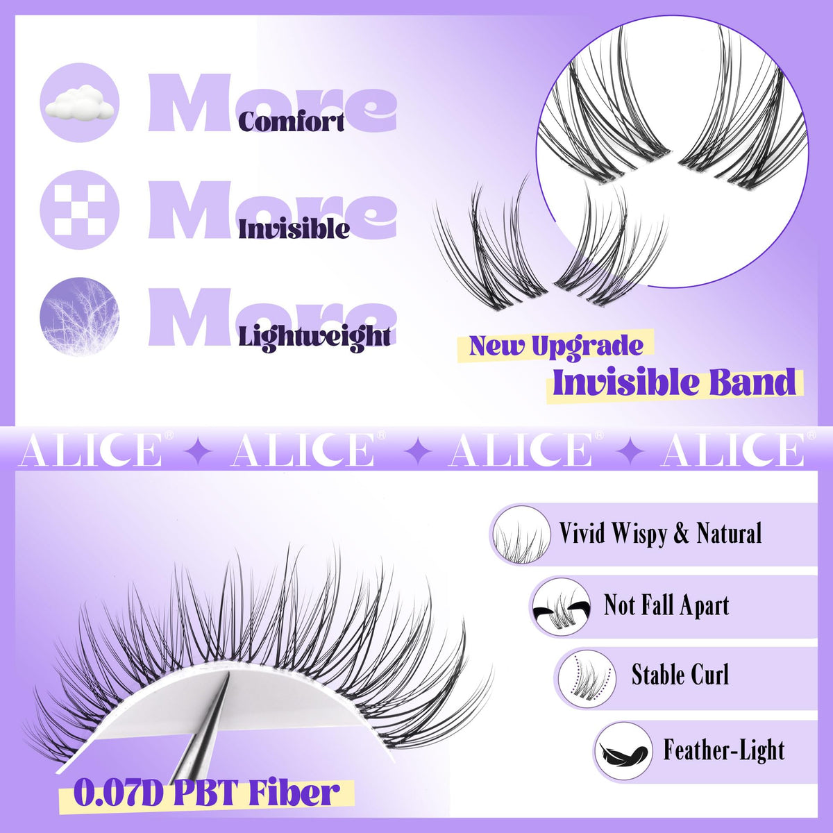 ALICE lashes displayed with clear band
