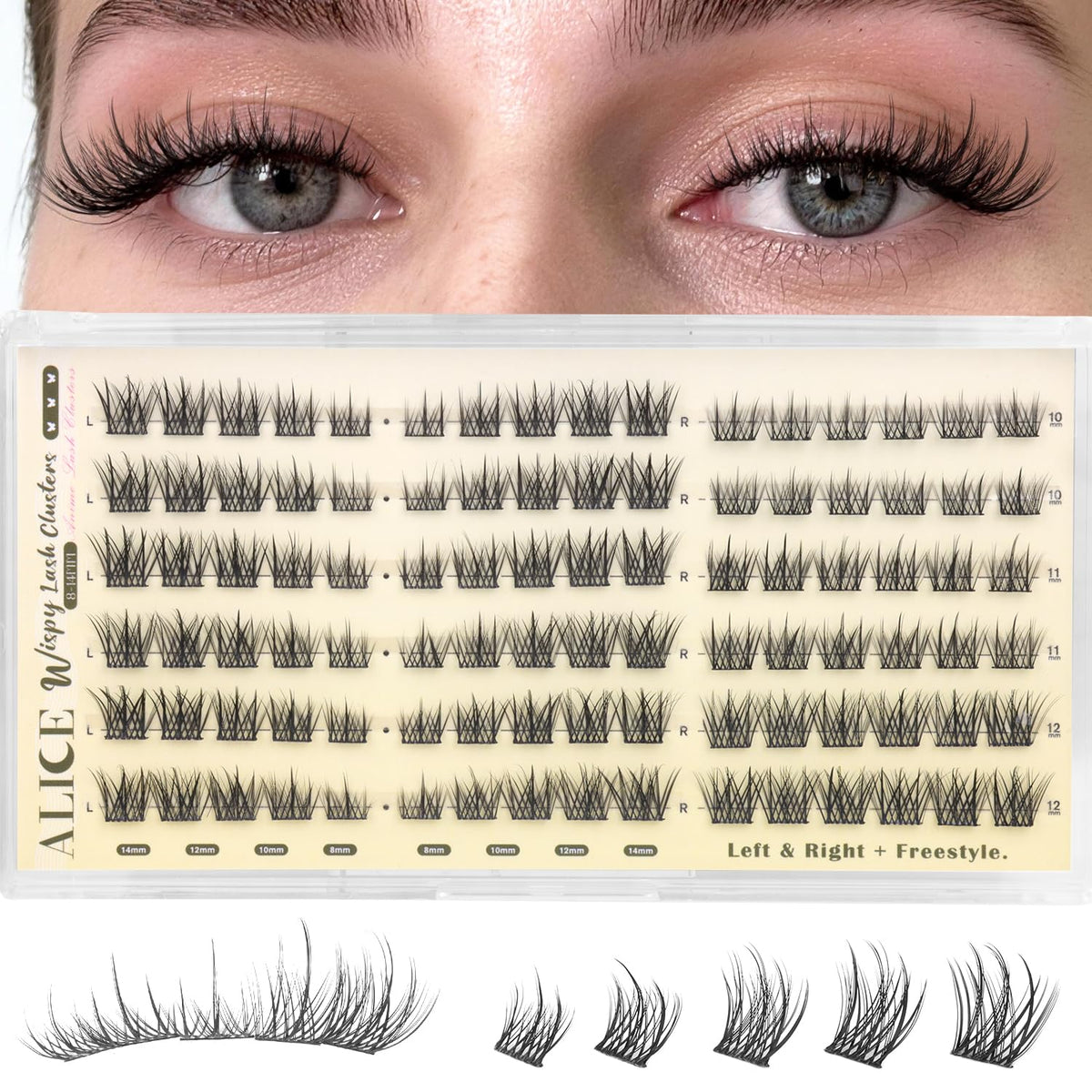 ALICE Natural Short Lash Clusters 8-12mm front view
