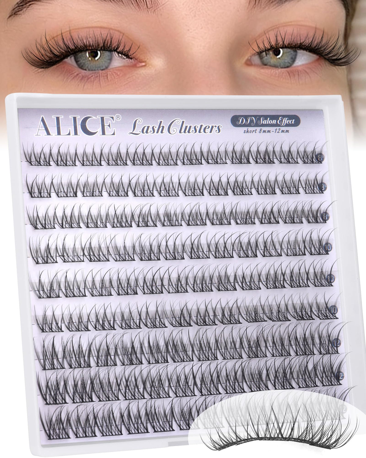 ALICE Natural Short Lash Clusters 8-12mm front view