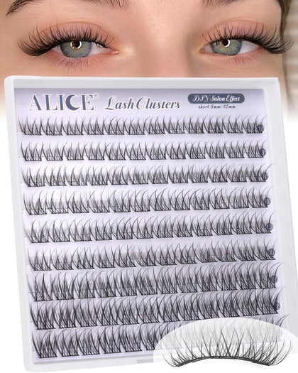 ALICE Natural Short Lash Clusters 8-12mm front view