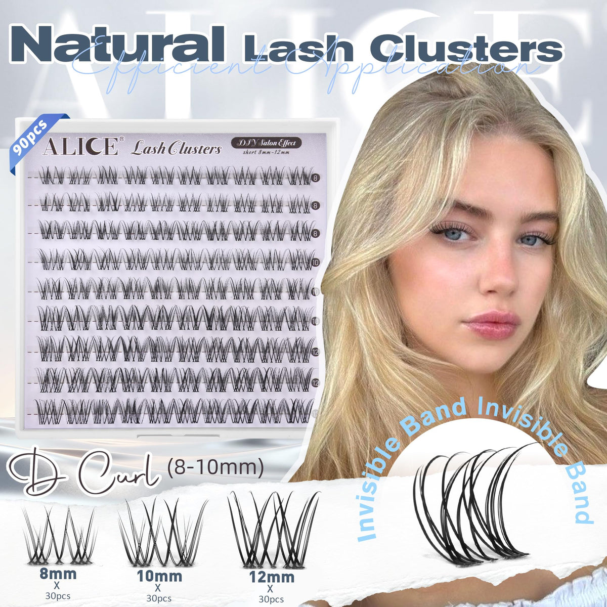 ALICE Natural Short Lash Clusters close-up of lash band
