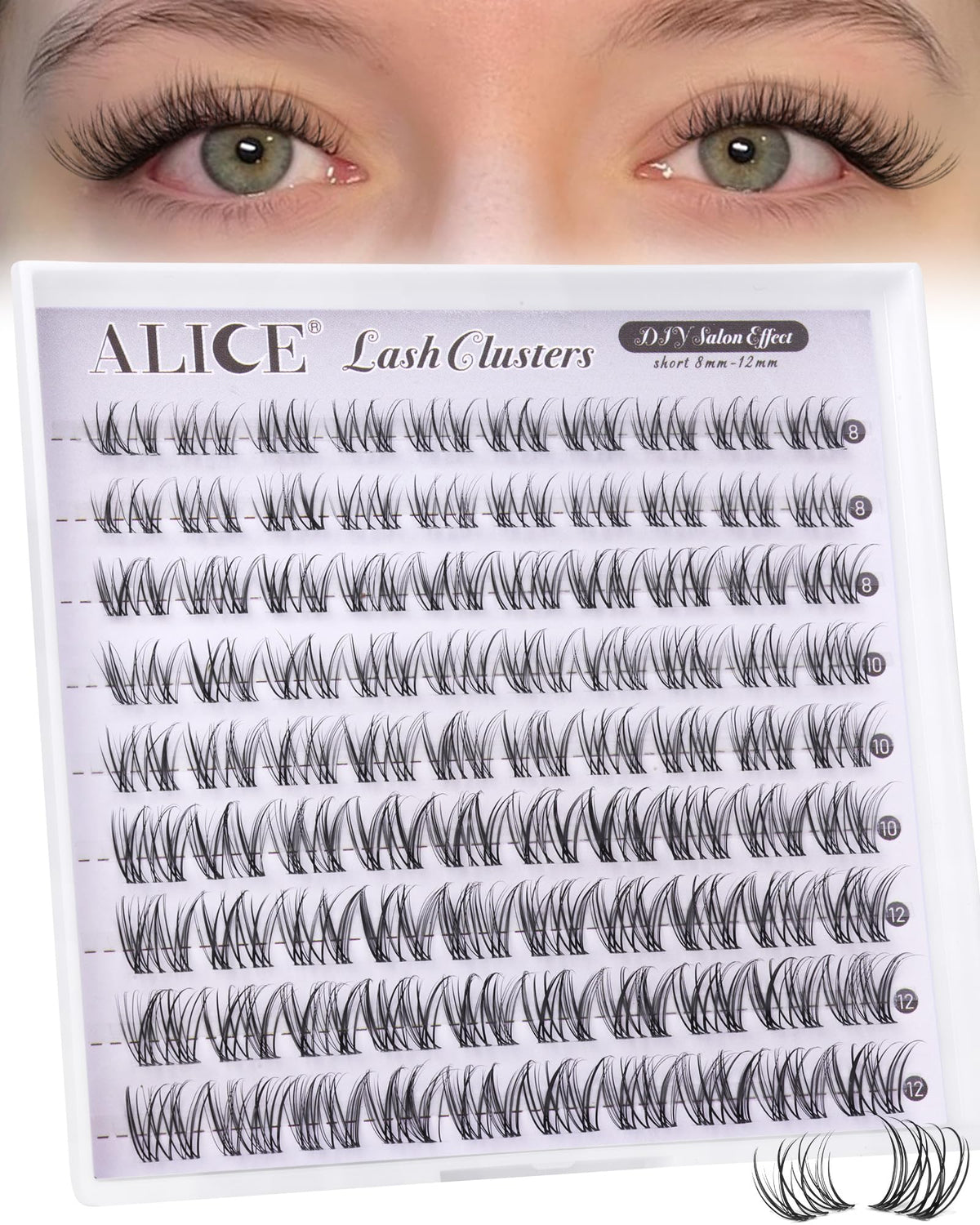 ALICE Natural Short Lash Clusters in hand for scale