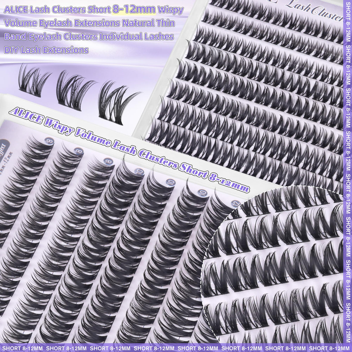 ALICE Short Lash Clusters 8-12mm in a makeup bag