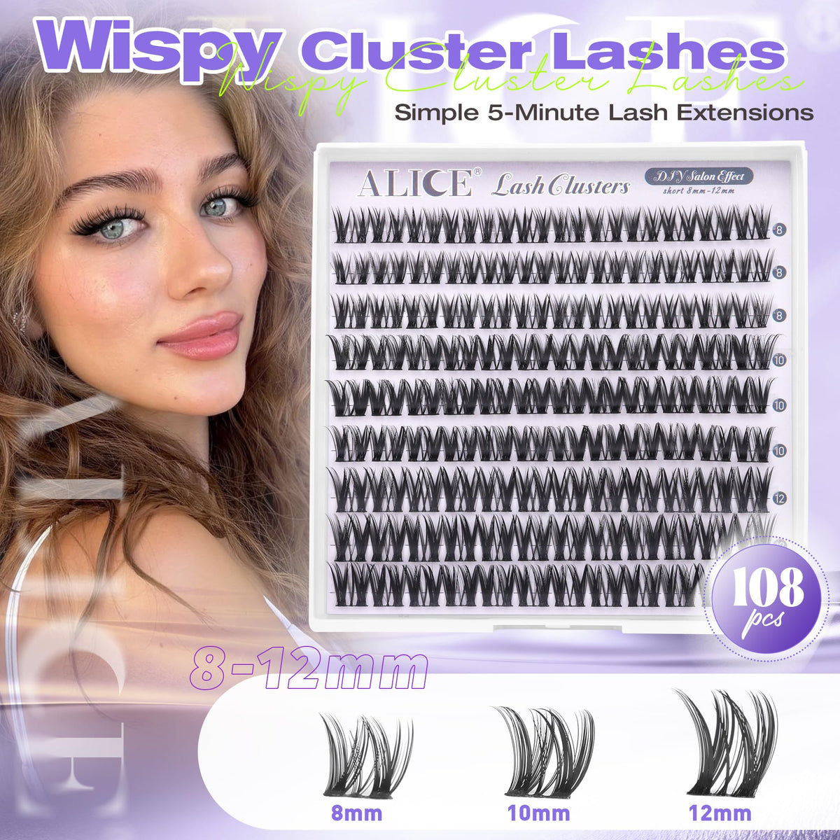 ALICE Short Lash Clusters 8-12mm on a model