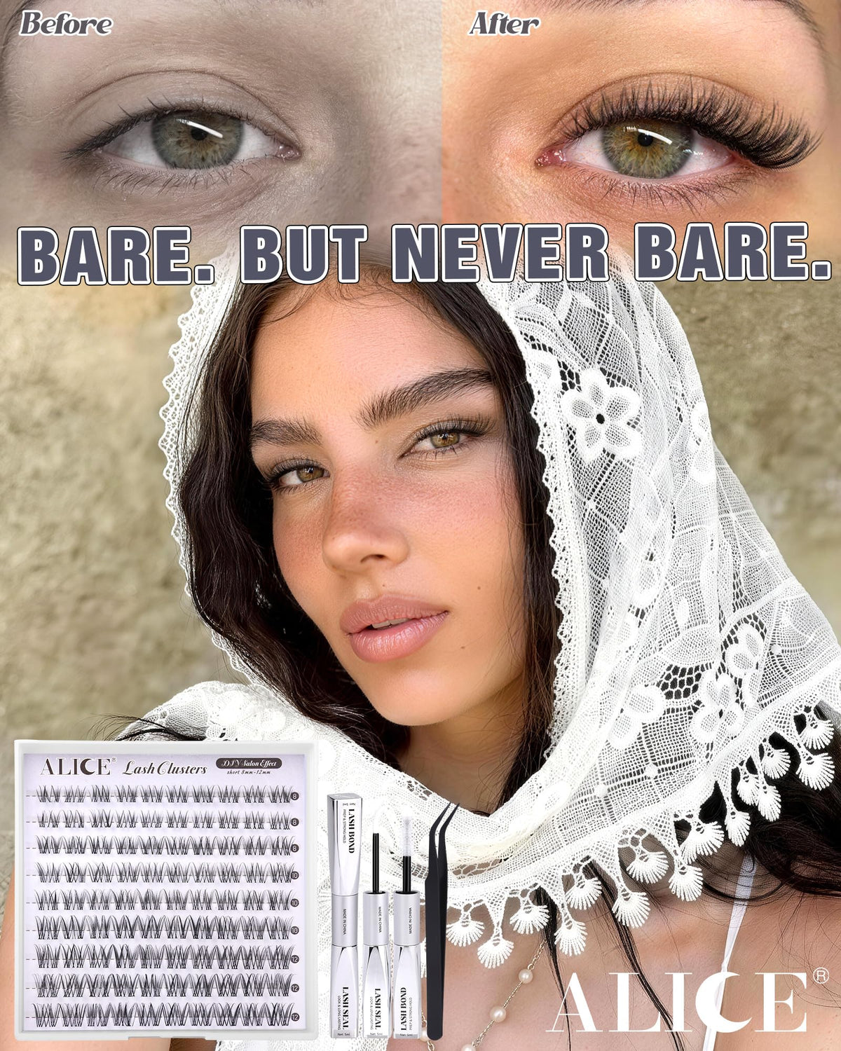 ALICE Short Lash Clusters Kit showing application process