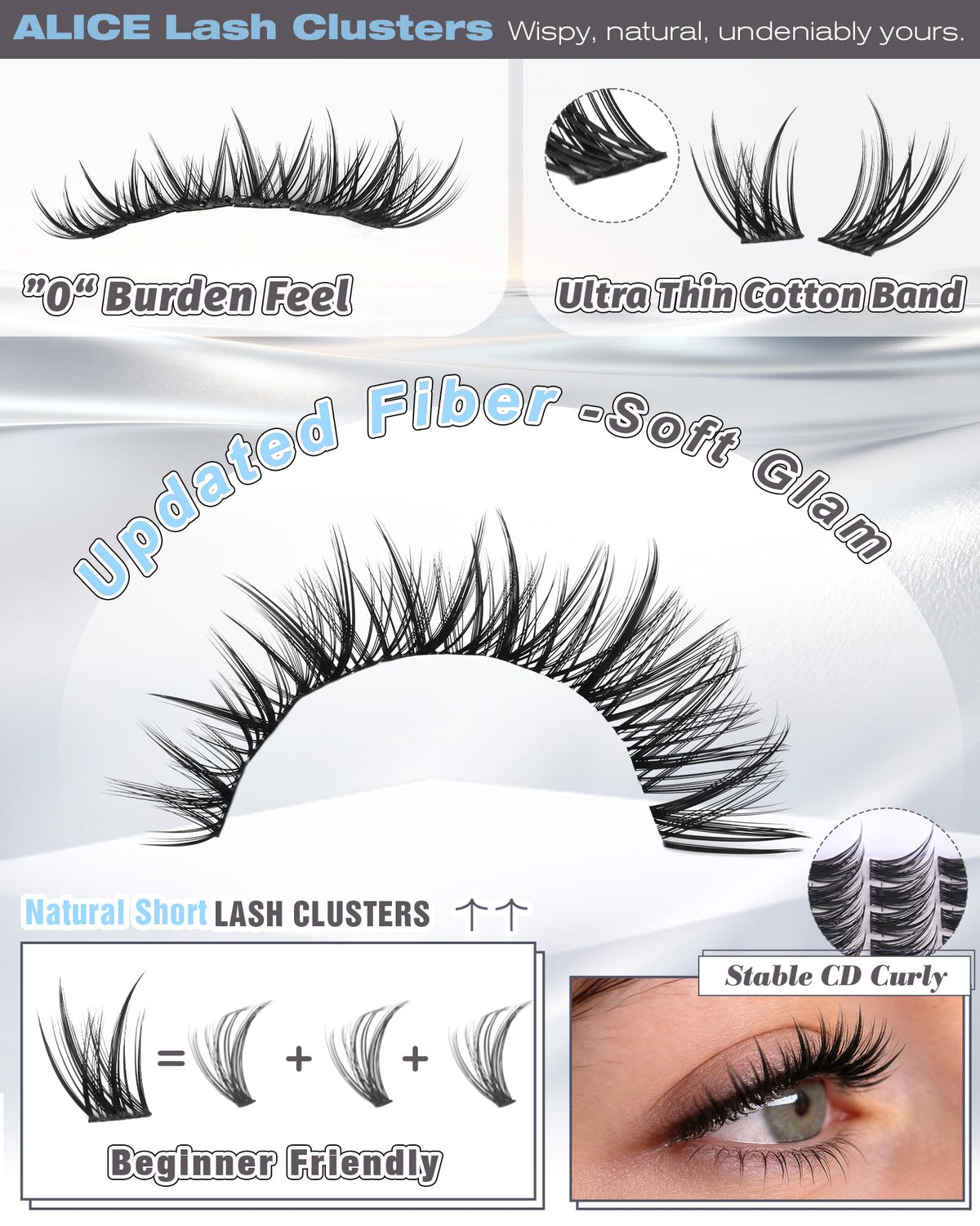 ALICE Wispy Lash Clusters Kit displayed with makeup tools
